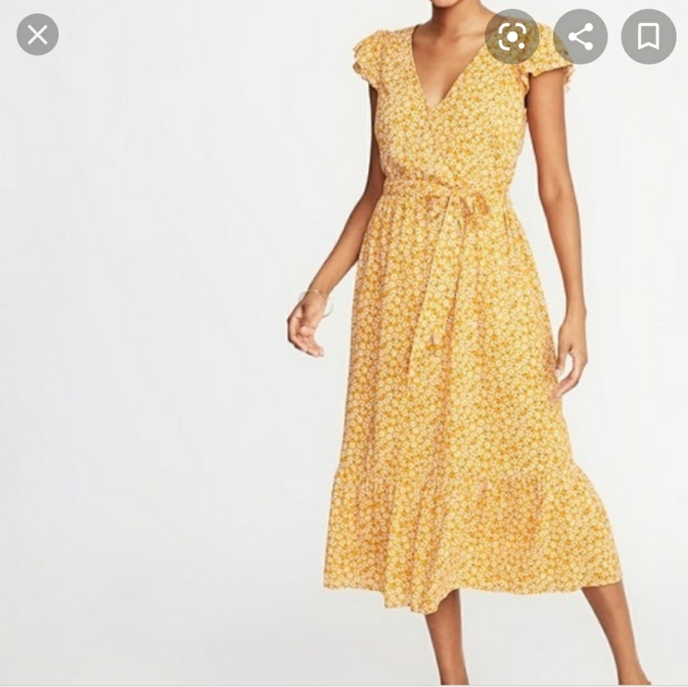 Old Navy Yellow Floral Ruffle Dress with waist tie